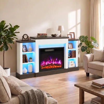 HOMCOM Electric Fireplace TV Stand 138cm 6-Shelf LED Black