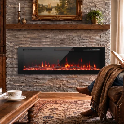 HOMCOM Electric Fireplace 3-in-1 Wall-Mounted 12 Flame Colours