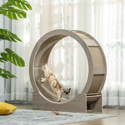 PawHut Kattenloopband, 91 cm, met Rem en Krabmat, Ideaal voor Gezonde Beweging van uw Kat, Walnoot