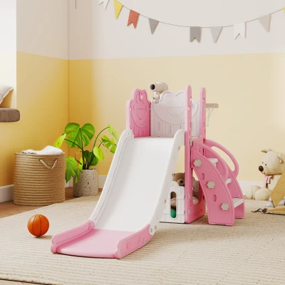 AIYAPLAY Toboggan 5-en-1 HDPE Rose Blanc avec Panier Basket