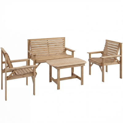 Outsunny 4pc Wooden Garden Sofa Set with Table Natural Wood