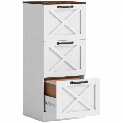 HOMCOM Caisson de Bureau avec 3 Tiroirs, Dossiers Suspendus pour Formats Lettre/A4, Style Rustique, 40x40x101cm, Blanc