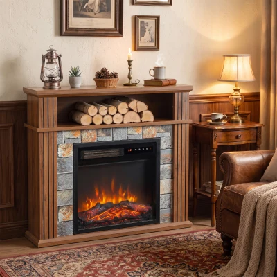 HOMCOM Electric Fireplace Suite 1800W LED Flame Shelf Grey