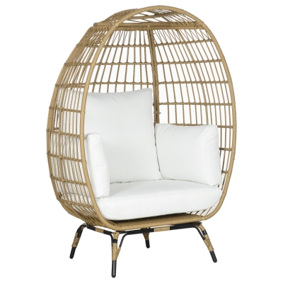 Outsunny Rattan Outdoor Egg Chair with Cushions, Khaki