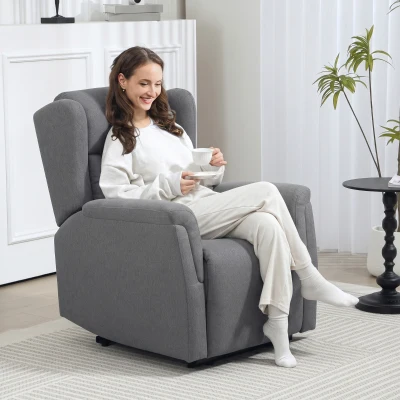 HOMCOM Relaxfauteuil, Verstelbare Gestoffeerde Fauteuil met Voetensteun, 160° Kantelbaar, Linnenlook, Snelle Montage, Donkergrijs