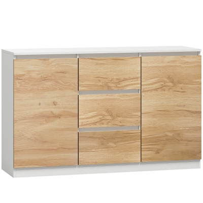 HOMCOM Aparador com 2 Portas e 3 Gavetas, Móvel de TV até 55 Polegadas, 120x35x74,5 cm, Branco e Carvalho