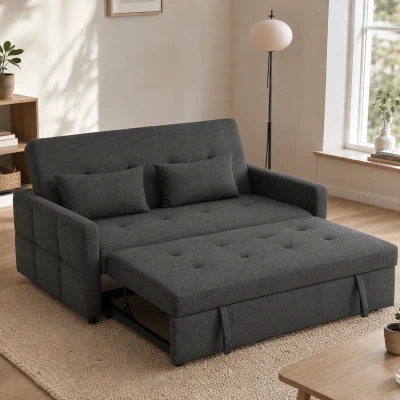 HOMCOM 2-Sitzer-Schlafsofa, 3-in-1 Ausziehsofa mit verstellbarer Rückenlehne, breiter Sitzfläche, Dunkelgrau