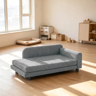 PawHut Sofá para Perro Cama para Perro Cojín Desenfundable Lavable Respaldo Alto Brazos Terciopelo 101x66x34,5cm Gris