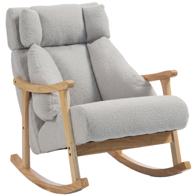 HOMCOM Mecedora Tapizada de Borreguito con Reposacabezas Ajustable y Patas de Madera 65x98x88 cm Gris Claro