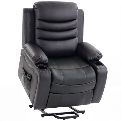 HOMCOM Sillón Relax Reclinable Eléctrico Levanta Personas con Masaje Vibratorio y Calor Puerto USB Control Remoto Negro