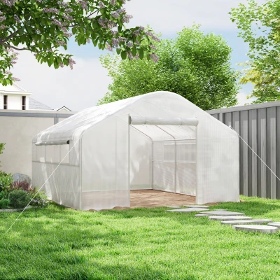 Outsunny Serre Tunnel 4x3x2m Blanc avec Portes et Fenêtres