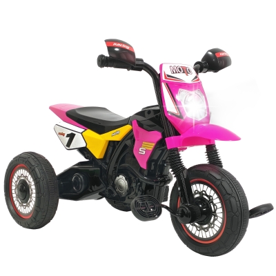 HOMCOM Triciclo Infantil Moto Cross Efectos Musicales y Luminosos Baúl de Almacenamiento Rosa