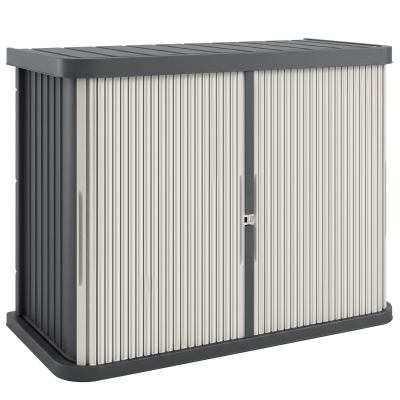 Outsunny Cofre de Almacenamiento Exterior 480 L, 2 Niveles con Puertas Correderas Resistente a los UV, 120,5x59,5x92cm, Gris