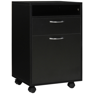 HOMCOM Bloco de Gavetas de Escritório com Armário e Gaveta Móvel Arquivador com Rodas Suporte para Impressora 40x35x60 cm Preto