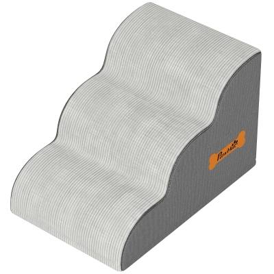 PawHut Dog Steps 3-Step Non-Slip Removable Cover Light Grey