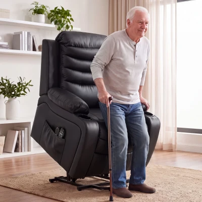 HOMCOM Sillón Relax Reclinable Eléctrico Levanta Personas con Masaje Vibratorio y Calor Puerto USB Control Remoto Negro