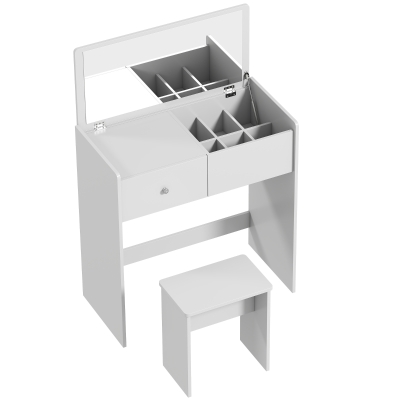 HOMCOM Vanity Desk Dressing Table Mirror Drawer Stool White