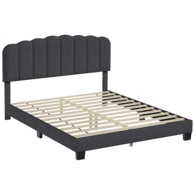 HOMCOM Cama Tapizada Doble 160x200 cm con Cabecero Acolchado Ajustable Láminas de Madera Fácil Montaje Gris Oscuro