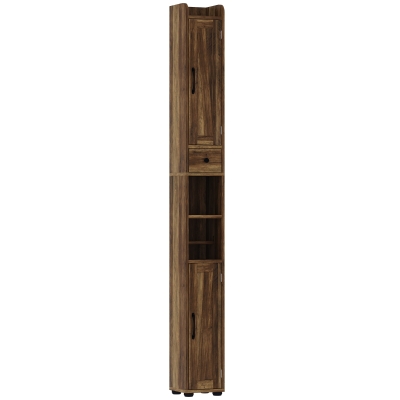 HOMCOM Coluna de Casa de Banho com 2 Portas, Compartimento Aberto, Prateleiras Ajustáveis e Suporte para Papel Higiénico, 20x20x185 cm, Castanho Acinzentado