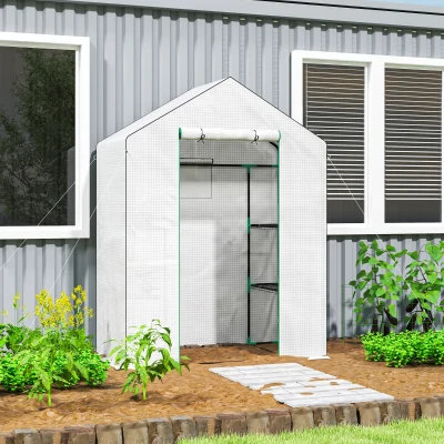 Outsunny Serre Jardin PE 140x73x190cm avec Étagères et Fenêtres