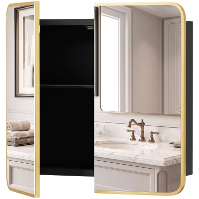 HOMCOM Mirror Medicine Cabinet Wall-Mounted Storage Natural