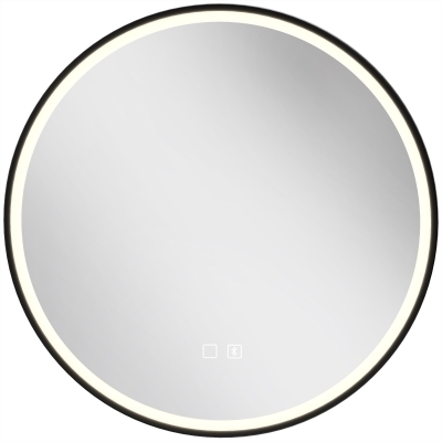 HOMCOM LED Bathroom Mirror 60cm Round Anti-Fog Bluetooth Black