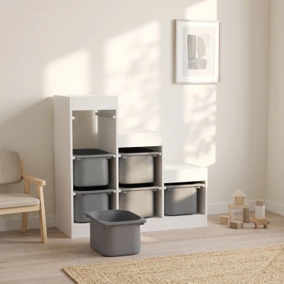 AIYAPLAY Meuble Rangement Enfants 6 Bacs Amovibles 3 Niveaux Gris