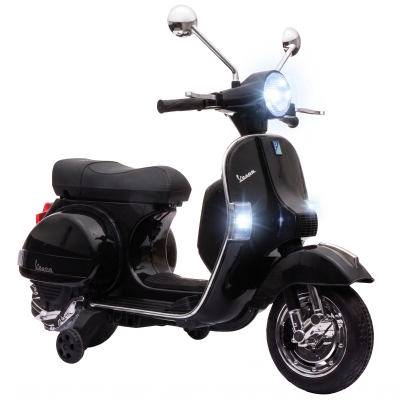 AIYAPLAY Moto eléctrica infantil Vespa PX150 12V Motocicleta eléctrica con batería de litio 35W 2 motores 25° límite de giro para 3-6 años