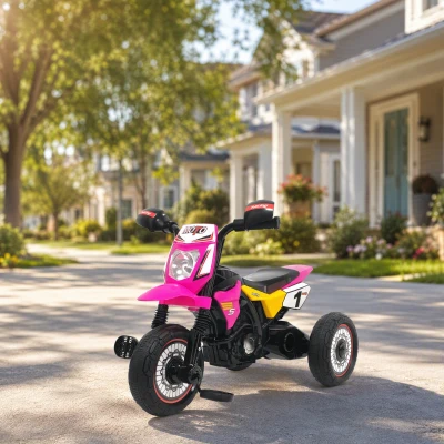 HOMCOM Triciclo Infantil Moto Cross Efectos Musicales y Luminosos Baúl de Almacenamiento Rosa