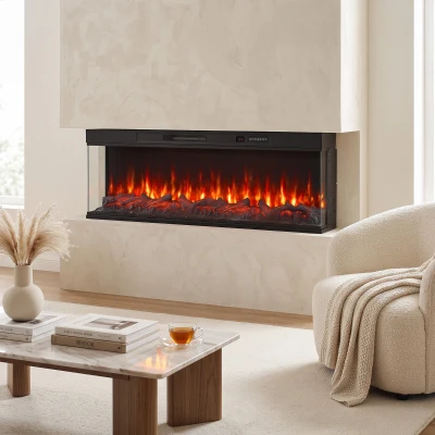 HOMCOM Electric Fireplace Insert 60" 1800W Wall-Mounted Black