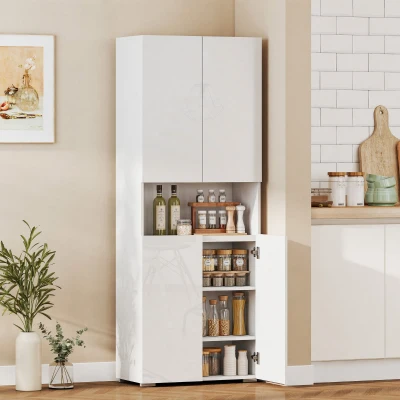HOMCOM Credenza Cucina 180cm con Ante Soft-Close, Bianco Lucido