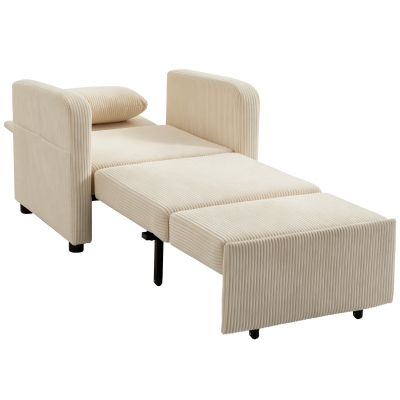 HOMCOM Poltrona-Cama Individual 3 em 1, Sofá-Cama com Encosto Ajustável, 1 Lugar, Bege
