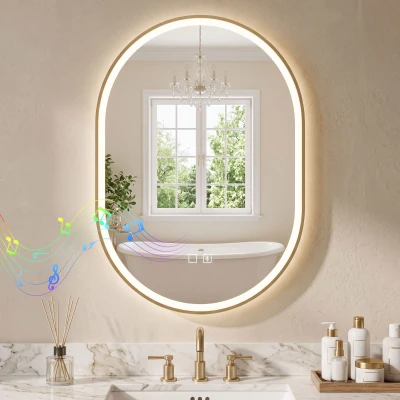HOMCOM LED Bathroom Mirror Oval Dimmable Anti-Fog 100x70cm Gold