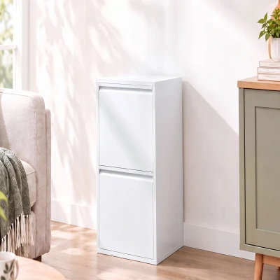 HOMCOM Meuble Poubelle Tri 30L 2 Compartiments Fermeture Douce Blanc