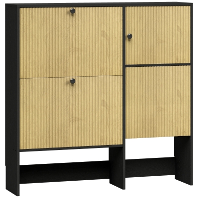HOMCOM Sapateira Estreita com 2 Gavetas Basculantes, Armário, Banco Oculto e Prateleiras Ajustáveis, 8-10 Pares, 100x23,8x100 cm, Carvalho