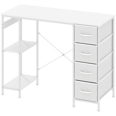 Birou compact alb cu 4 sertare textile