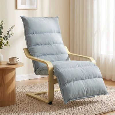 HOMCOM Poltrona de Sala em Veludo com Repousa-pés Ajustável e Estrutura de Madeira 67x93x105 cm Azul-claro