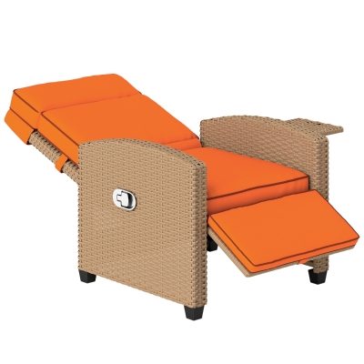 Outsunny Reclining Rattan Armchair with Footrest Khaki/Orange