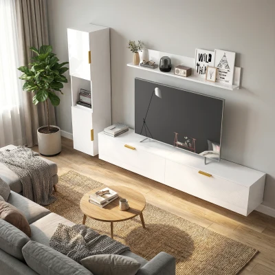 HOMCOM Hangend TV-Board met klepdeuren Entertainmentcenter Wandrek Kast 180 cm Hoogglans wit