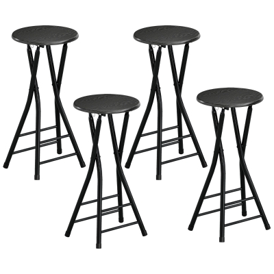 HOMCOM Tabourets de Bar Pliables Acier Noir Lot de 4 Ronds