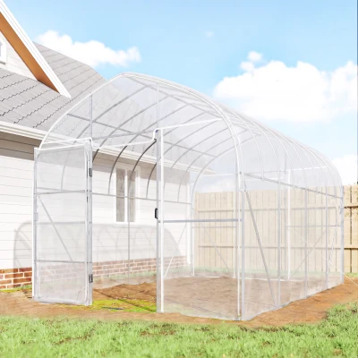 Outsunny Serre Tunnel Transparente PO 2 Portes Structure Optimisée
