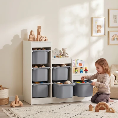 AIYAPLAY Scaffale Portagiochi 3 Livelli e 6 Contenitori Grigio