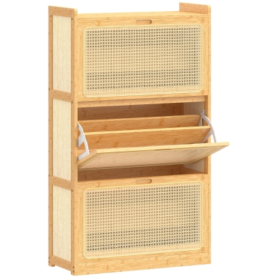 HOMCOM Meuble à Chaussures Bambou Rotin 3 Compartiments 69x119cm