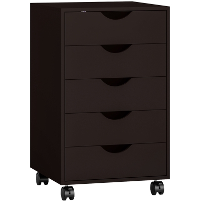 HOMCOM Cajonera Oficina con Ruedas y 5 Cajones Archivador Móvil para Estudio Salón 40x40x68,5 cm Marrón