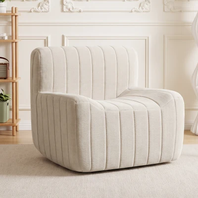 HOMCOM Sillón Relax Sofá Individual de Chenilla Moderna Acolchado de Espuma de Alta Densidad Diseño Comprimido Beige