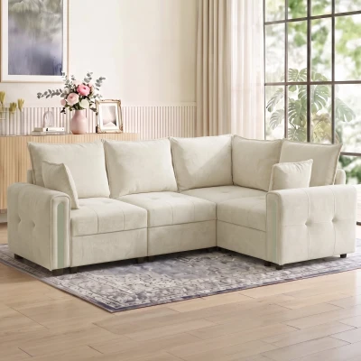HOMCOM L-Shaped 3-Seater Sofa Lift-Up Storage Beige 228cm
