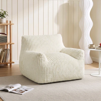 HOMCOM Sillón de Suelo de Pana con Respaldo Reposabrazos Acolchado Grueso Sin Estructura Sin Montaje Blanco Crema