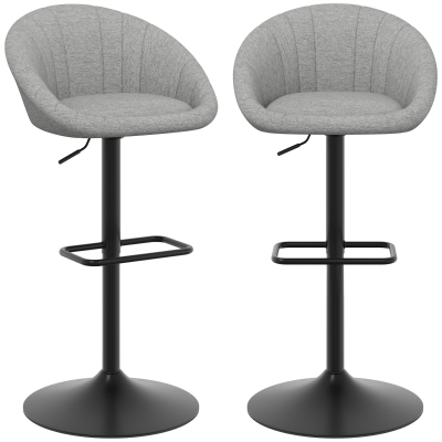 HOMCOM Set 2 Taburetes de Bar con Altura Regulable, Asiento Giratorio en Tejido y Reposapiés, Gris