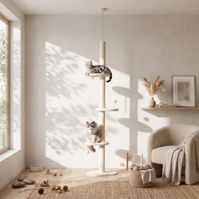 PawHut Adjustable Cat Climbing Tower Sisal Beige 225-255cm