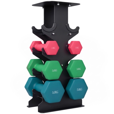 SPORTNOW Hex Dumbbell Set with Rack for Home Gym 1-5kg